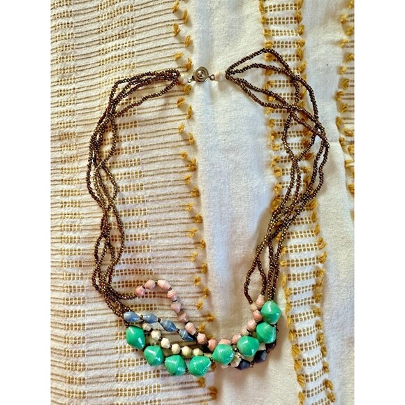 Handmade Multicolor Four Strand Recycled Paper Bead Necklace - Picture 1 of 4